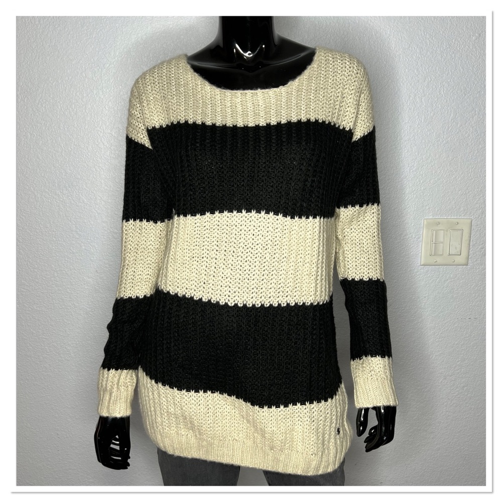 Adidas NEO Women's Black and Cream Stripe Knit Sweater Size S NWT